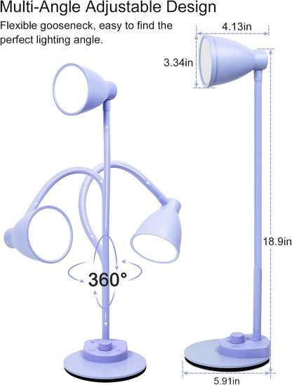 BOHON LED Desk Lamp with USB Charging Port, 3 Color Modes Dimmable Reading Lamp, Auto Dimming Task Lamp, Flexible Neck Table Light for Dorm Bedside, Adapter Include, White