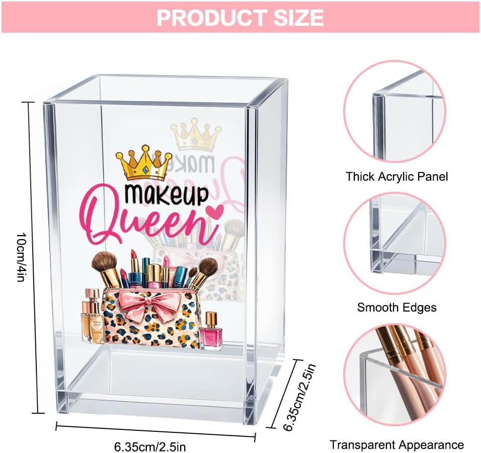 Better Late Than Ugly Acrylic Makeup Brush Organizer Holder, Self Affirmations Desk Acrylic Brushes Storage, Make Up Artist Gifts, Birthday Gifts for Her Wife Sister Friend Makeup Lovers