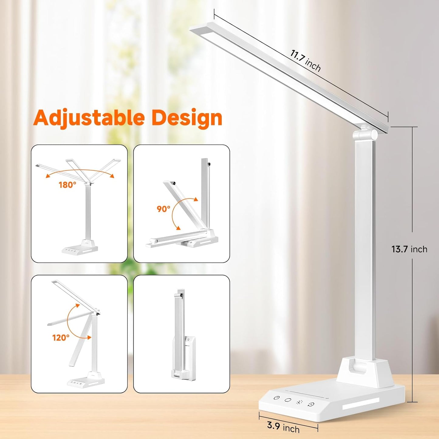 ShineTech LED Desk Lamp with USB-C Charging Port, Dimmable Desk Lamp for Home Office, Eye-Caring Reading Lamp with 25 Lighting Modes, Small Desk Light for Bedroom Nightstand with Adapter