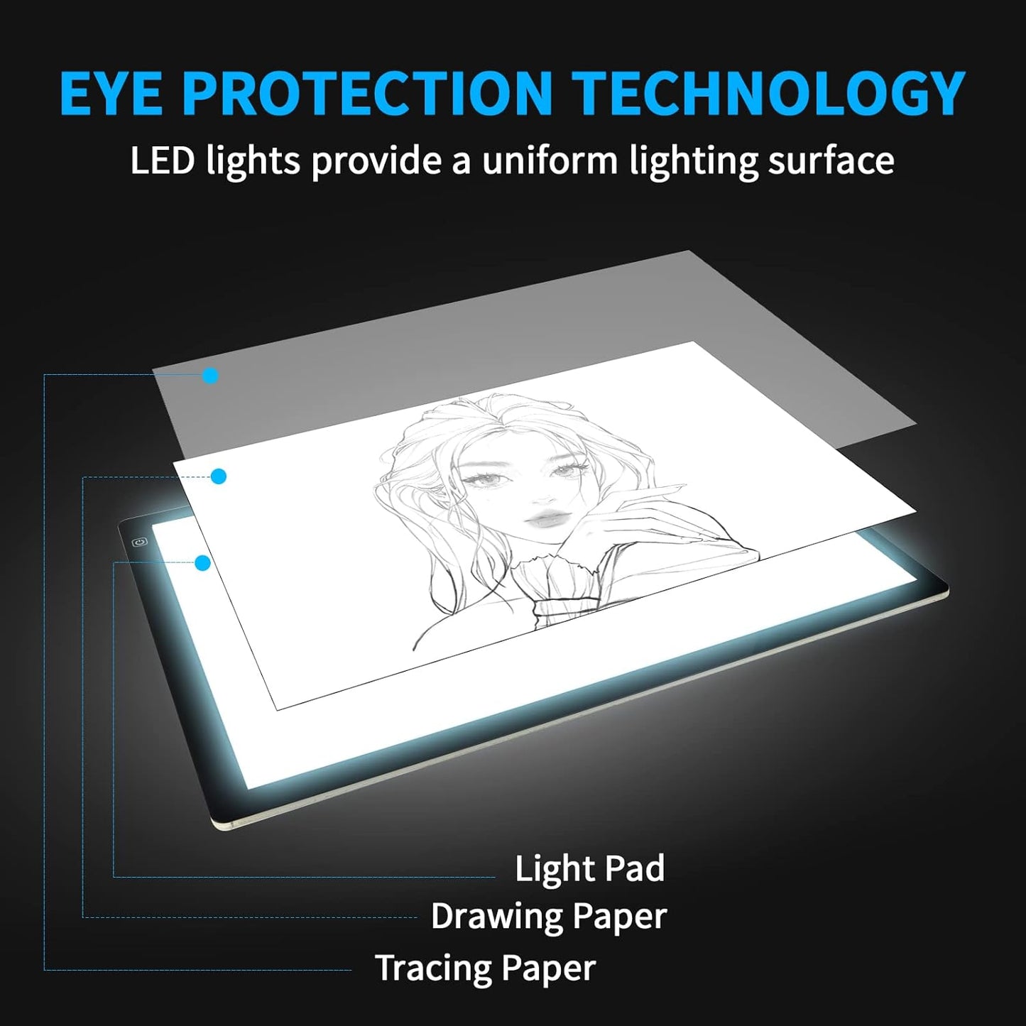 A4 Wireless LED Light Pad with Carry Bag, Innovative Stand and Top Clip, TOHETO Rechargeable Light Box Stepless Dimmable and 6 Levels Brightness Cordless Light Board for Tracing Weeding Vinyl (Black)