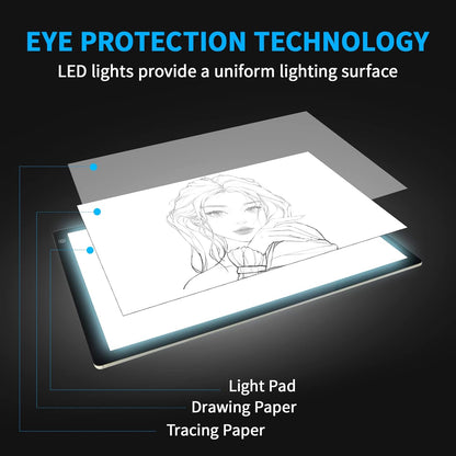A4 Wireless LED Light Pad with Carry Bag, Innovative Stand and Top Clip, TOHETO Rechargeable Light Box Stepless Dimmable and 6 Levels Brightness Cordless Light Board for Tracing Weeding Vinyl (Black)