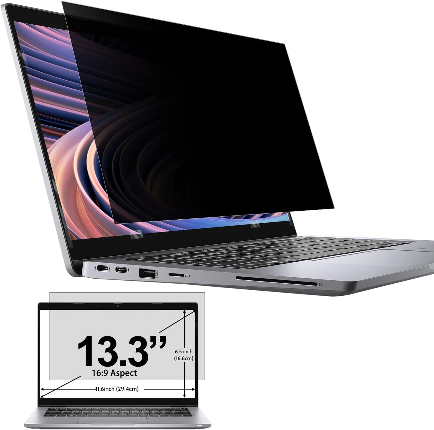 IPROKKO Laptop Privacy Screen 14 Inch 16:9 Aspect, Compatible with HP, Dell, Acer, Asus, Samsung, Lenovo Yoga & More, Removable Anti Blue Light Glare Spy Computer Monitor Filter Security Shield