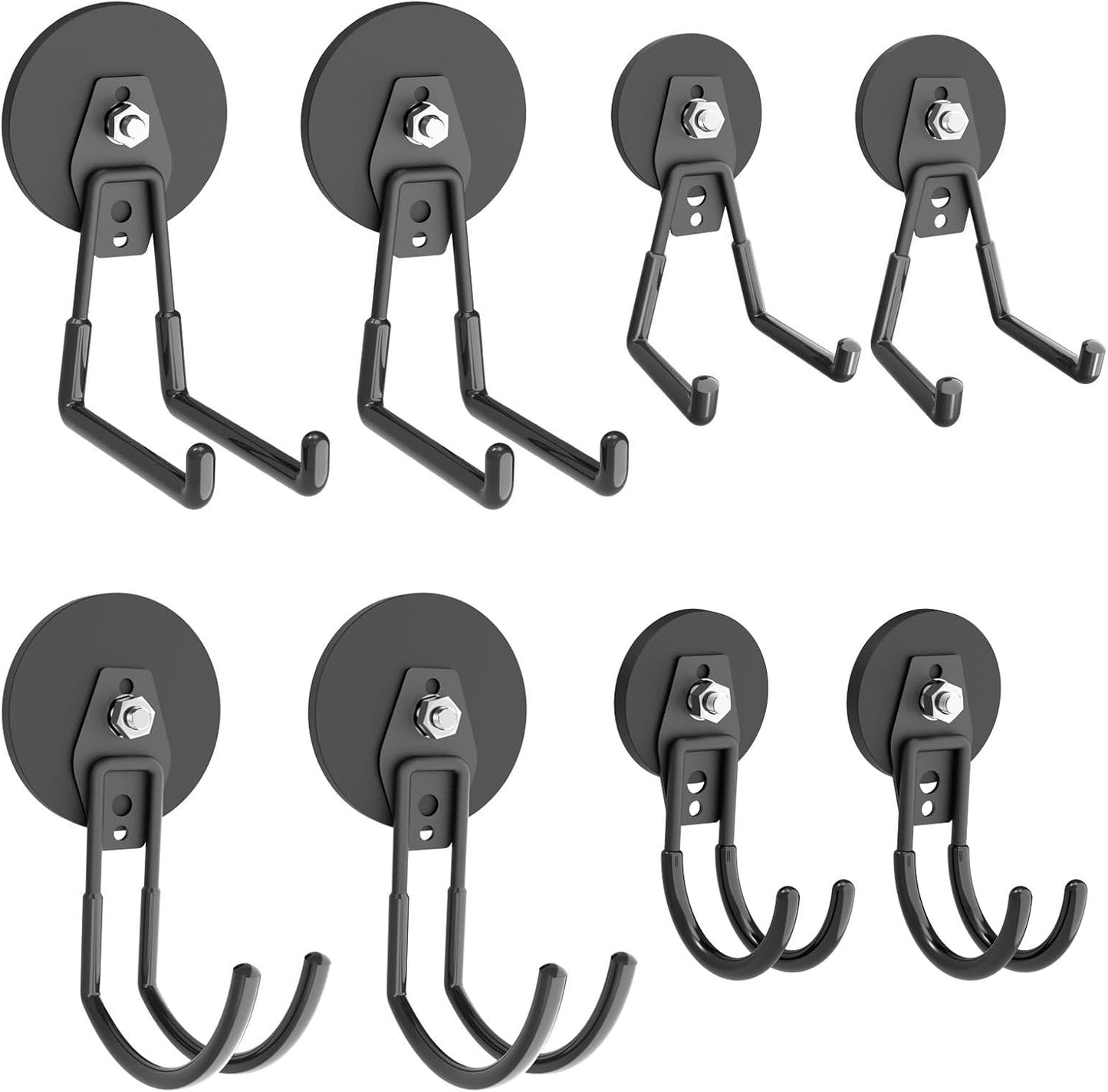 Heavy Duty Magnetic Hooks, Super Strong Garage Magnet Hooks, Magnetic Cable/Tool Holder with Anti-Slip Coating for Horse Trailer, Indoor & Outdoor Hanging Strong Black Magnetic Hook(4Pack)
