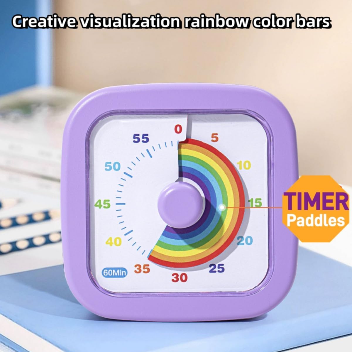 Kids Visual Timer Cute Rainbow - 60 Minute Countdown Timer Time Management for Kids and Adults, Timer for Cooking Classroom Meeting (Purple)