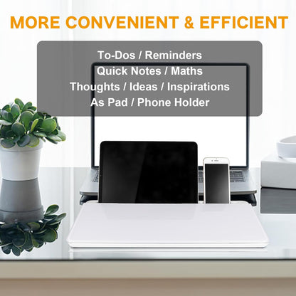Small Glass Desktop Whiteboard Dry Erase Board, Desk Board Buddy Computer Keyboard Stand to-do List Memo Notepad White Organizers with 2 Markers, 1 Eraser for Office, Home, School Supplies