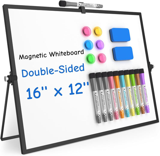 Grtard Dry Erase Magnetic White Board, 16''x12'' Double-Sided Desktop Whiteboard with Stand, Portable Small Whiteboard Set, Dry Erase Board for to-Do Lists, Planning & Office, Home