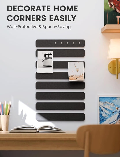 Fluxynara Cork Board Alternative Felt Strip Board 8-Pack 13"x2", Office Pin Board with 50 Push Pins, Adhesive Install for Bedroom Door & Home Office(Linen Dusk)