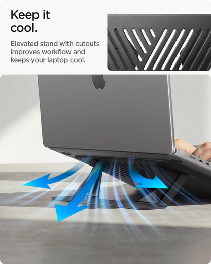 Spigen Slim Fold Portable Laptop Stand Keyboard Riser Foldable Ergonomic Angle Lift Anti-Slip Compatible with MacBook Neo, MacBook Air, MacBook Pro 11"-16" and iPad/Air/Pro and More - Black (LD201-S4)