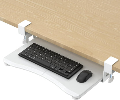 suptek Keyboard Tray Under Desk Pull Out with C Clamp Mount, Computer Keyboard & Mouse Tray, 25.6 (30 Including Clamps) x 11.8 inch Slide-Out Platform Computer Drawer for Typing, Black, DSF1