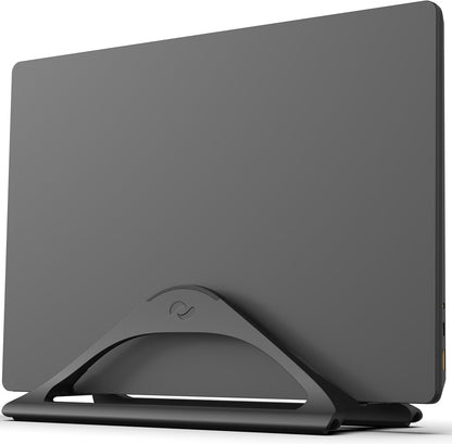 HumanCentric Vertical Laptop Stand for Desks in Matte Black, Upright Adjustable Holder to Dock Apple MacBook Stand, and Other Laptops to Organize Work & Home Office, Automatic Grip