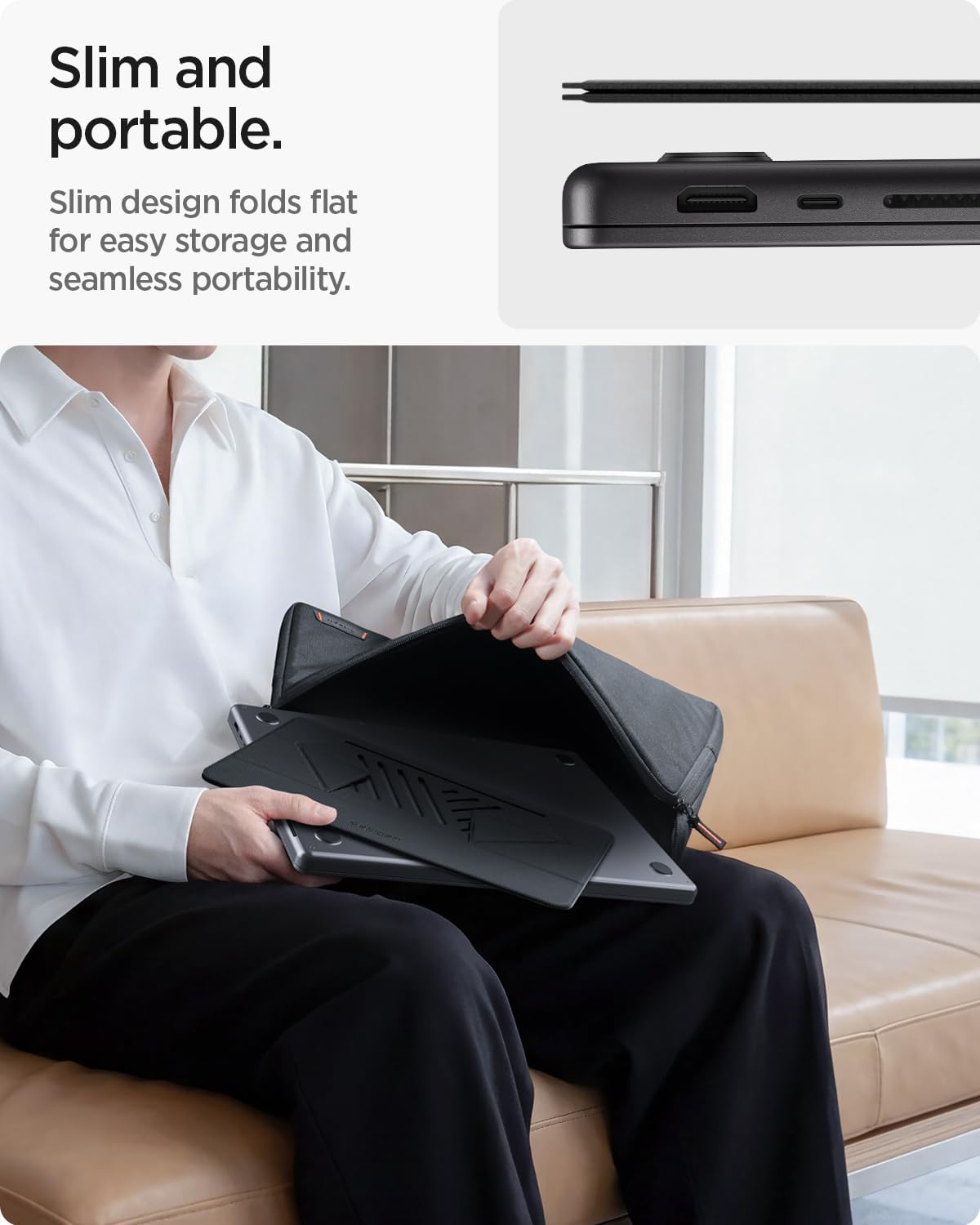 Spigen Slim Fold Portable Laptop Stand Keyboard Riser Foldable Ergonomic Angle Lift Anti-Slip Compatible with MacBook Neo, MacBook Air, MacBook Pro 11"-16" and iPad/Air/Pro and More - Black (LD201-S4)