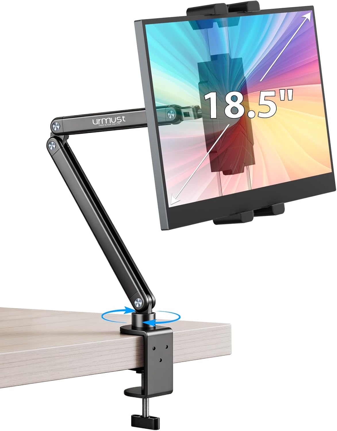 Urmust Tablet Stand for Desk, Adjustable iPad Holder for Bed, 360° Rotation, Sturdy Aluminum Tablet Arm Mount for 4.7"-15.6" iPad Pro/Air/Mini, iPhone, Galaxy Tab, for Kitchen, Work, Video Call