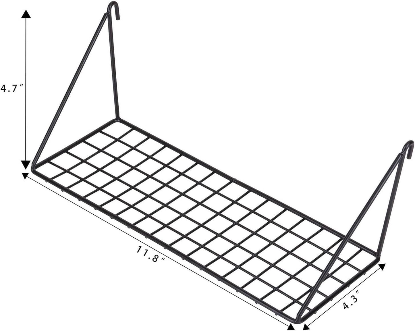 Kaforise Hanging Straight Shelf for Wire Wall Grid Panel, Small Wire Wall Organizer and Display Shelf, Size 11.8" X 4.3",Black Painted (4)
