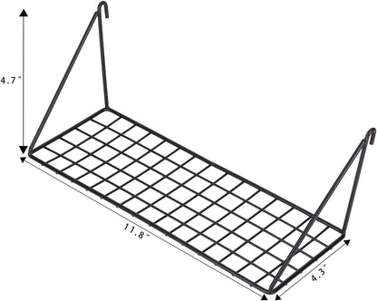 Kaforise Hanging Straight Shelf for Wire Wall Grid Panel, Small Wire Wall Organizer and Display Shelf, Size 11.8" X 4.3",Black Painted (4)
