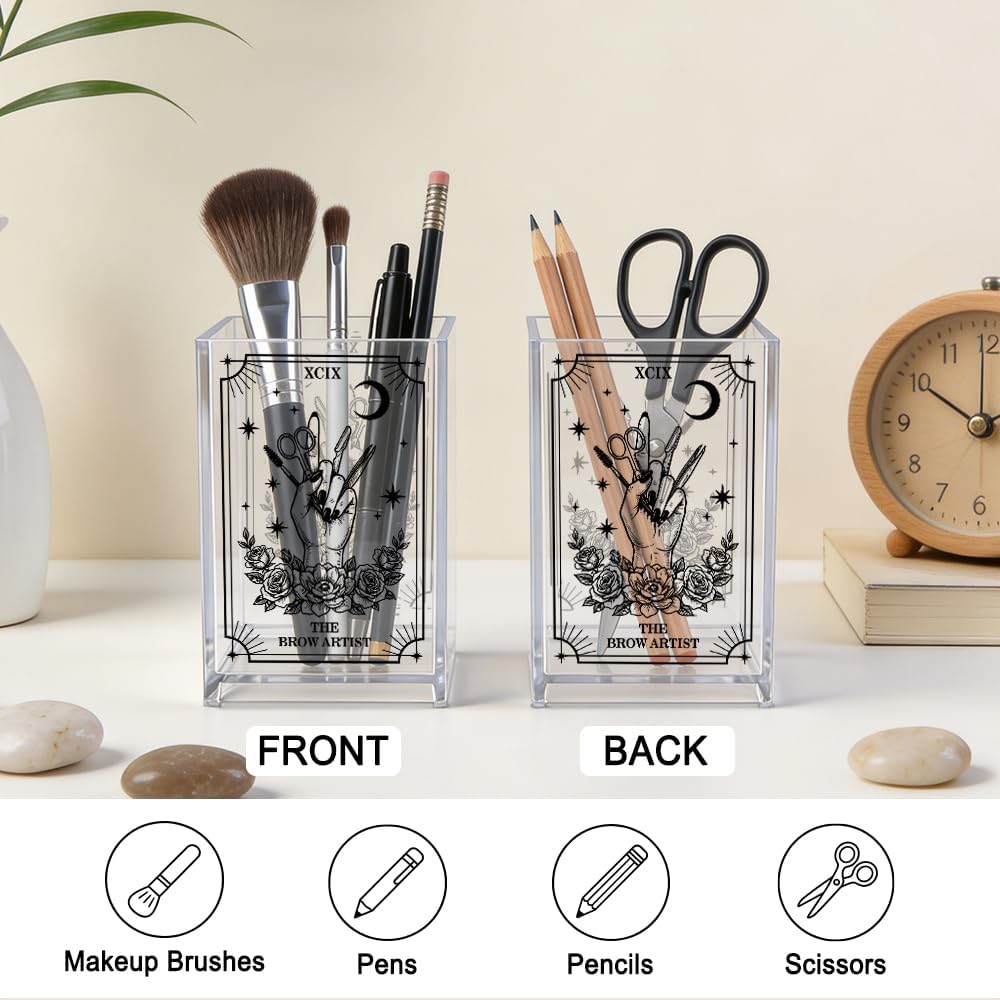 The Makeup Artist Acrylic Cosmetic Pencil Pen Holder, Funny Vanity Accessories for Girls, Makeup Brushes Holder for Beauty Specialist Esthetician, Make Up Artist MUA Appreciation Gifts