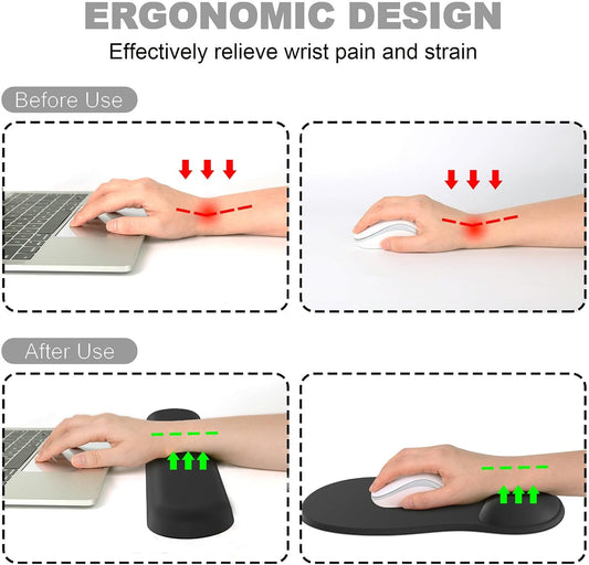 Ergonomic Mouse Pad with Wrist Rest and Keyboard Wrist Rest, Gel Mousepad and Wrist Rest for Computer Keyboard, Pain Relief, Non-Slip PU Base, Mouse Pad with Wrist Support for Gaming, Office, Brown