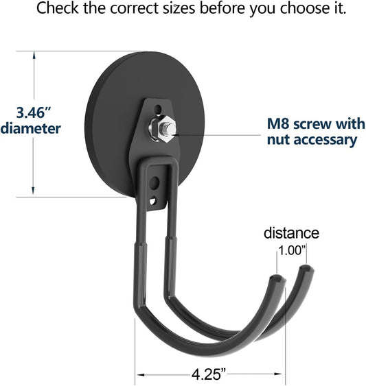 Heavy Duty Magnetic Hooks, Super Strong Garage Magnet Hooks, Magnetic Cable/Tool Holder with Anti-Slip Coating for Horse Trailer, Indoor & Outdoor Hanging Strong Black Magnetic Hook(4Pack)