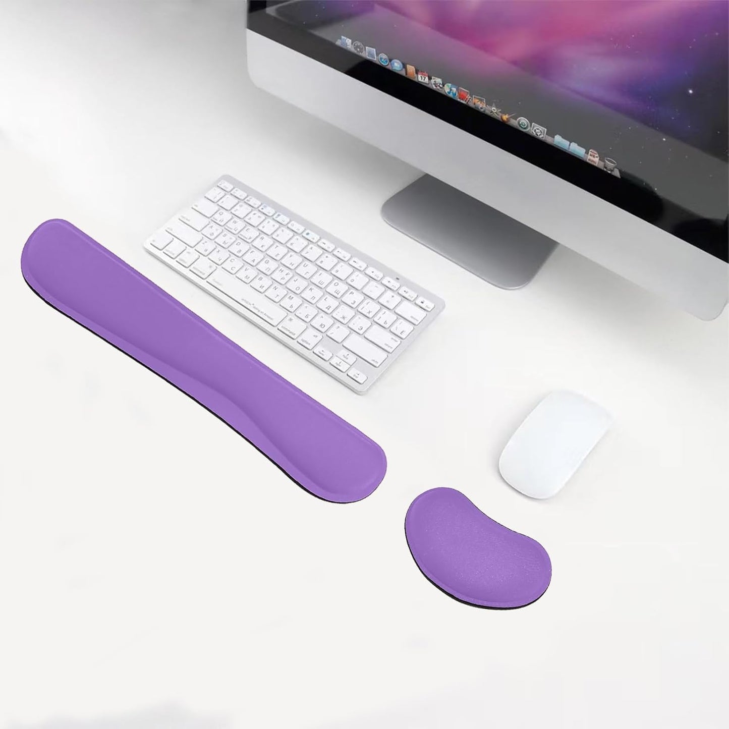 Keyboard Wrist Rest and Mouse Wrist Rest Set - Ergonomic Memory Foam Wrist Cushion - for Wrist Support on Computer, Laptop, Office, Playing Games, Typing Relieves Wrist Pain Rose Red