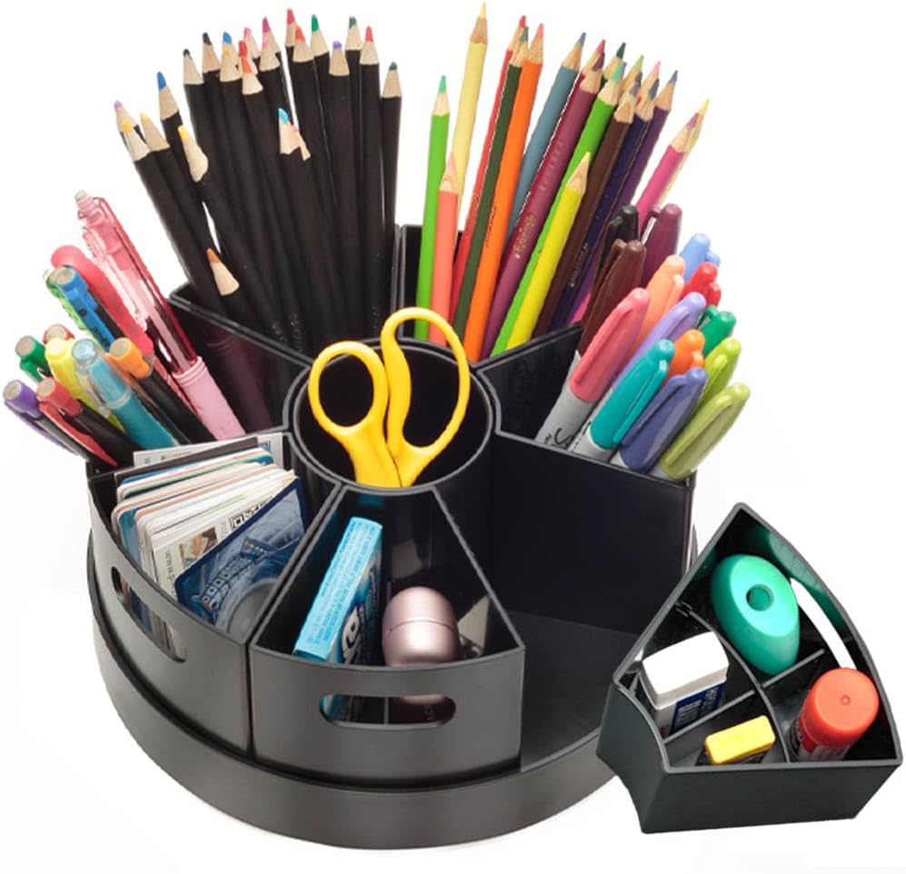 8.6" Desk Art Supply Organizer for Kids – Compact Rotating Lazy Susan Art Caddy with Dividers for Crayons, Markers & Pencils, Classroom Storage for Teachers Students Homeschool