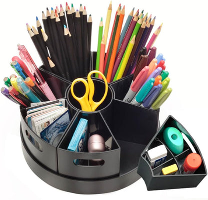8.6" Desk Art Supply Organizer for Kids – Compact Rotating Lazy Susan Art Caddy with Dividers for Crayons, Markers & Pencils, Classroom Storage for Teachers Students Homeschool