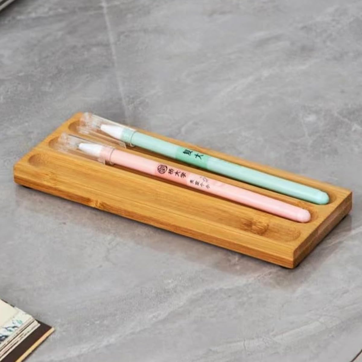 Pen Holder Organizer of Office desks,Walnut Desk Pen Stand,Wave Pen TrayOffice Accessory,Teacher Gifts,Suitable for School,Home,Office Desktop Art Accessories (Walnut-5 Grid)