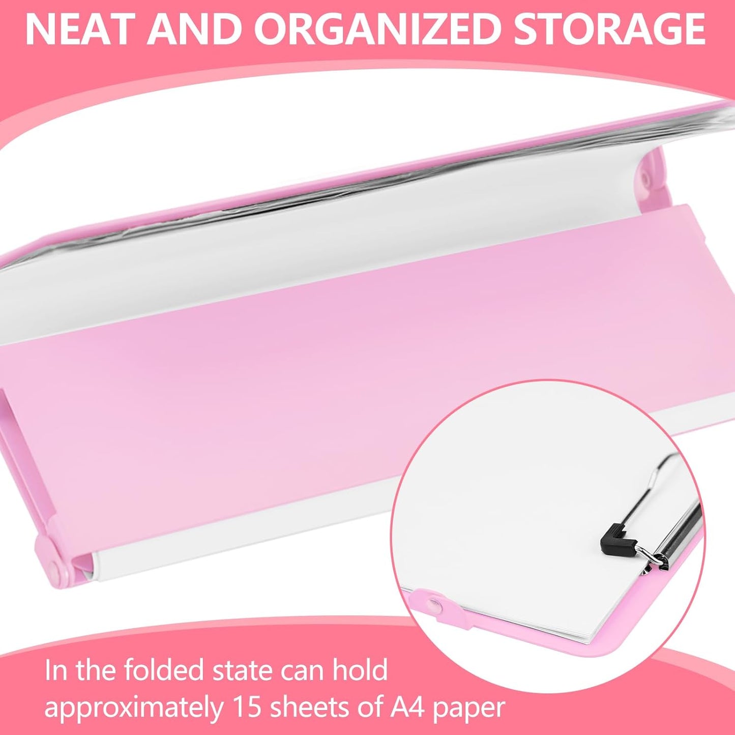 Nursing Clipboard Foldable-4 Layers Aluminum Nurse Foldable Clipboard Nursing Medical Edition Cheat Sheets, Pocket Size Pen Clip for Nurses Students School and Doctors-Pink