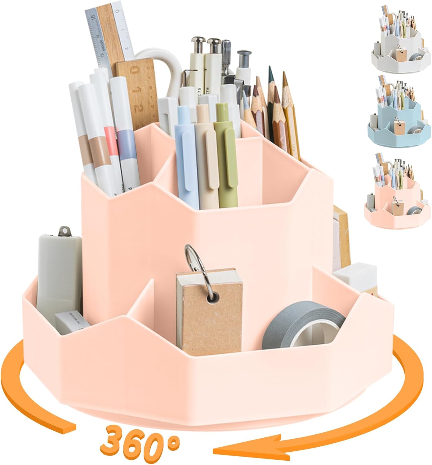 Cayxenful Pencil Pen Holder for Desk,9 Slots 360 Degree Rotating Desk Organizers,Desktop Storage Stationery Supplies Organizer, Cute Pencil Cup Pot For Office, School, Home(Black)