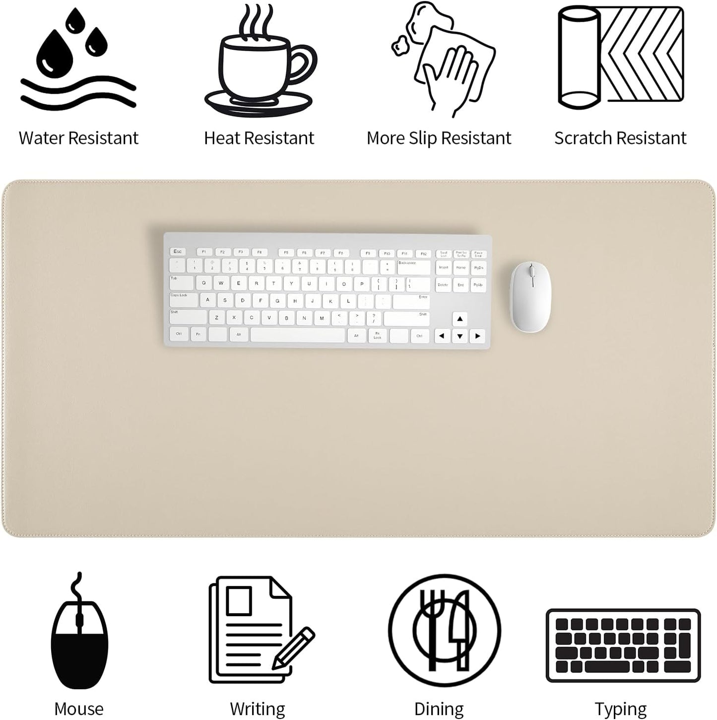 Bloss Leather Desk Pad and Keyboard Wrist Rest, Large Mouse Pad + Keyboard Pad+Mouse Wrist Support, Non-Slip Desk Mat Protector for Office, Home(31.5×15.7 Inches,Beige) - Colors B