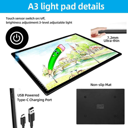 A4 LED Tracing Light Pad with Stand & 2 Clips, Ultra-Thin Portable Light Box for Tracing, Adjustable Dimmable Brightness Eye Care Type-C for Diamond Art, Sketching, Drawing, Artists Hobbyists
