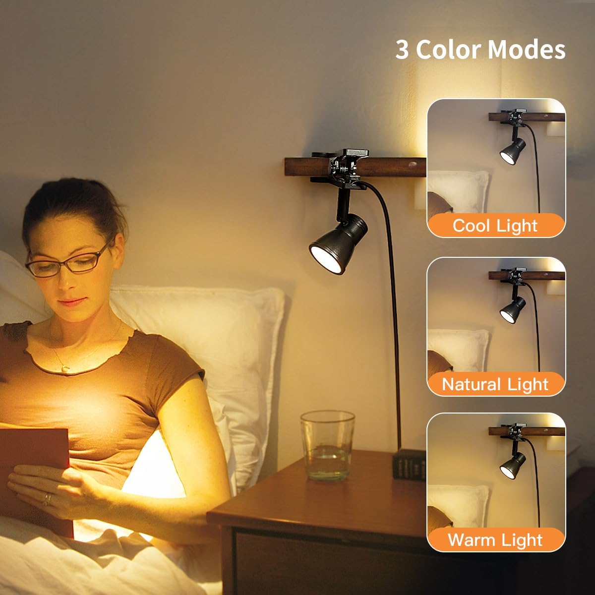 LUJOLUMIN Clip Lamp, Mini Portable 360° Rotation Clamp on Lamp for Bed/Bedside Headboard/Table/Bunk/Desk/Shelf, 3 Color Temperature Options, 10 Dimmable Brightness Levels for Reading (5W)
