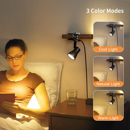 LUJOLUMIN Clip Lamp, Mini Portable 360° Rotation Clamp on Lamp for Bed/Bedside Headboard/Table/Bunk/Desk/Shelf, 3 Color Temperature Options, 10 Dimmable Brightness Levels for Reading (5W)