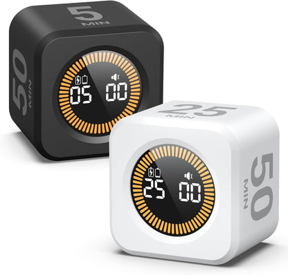 KADAMS Pomodoro Timer Visual - Productivity Pomodoro Cube, 5/10/25/50 Min Countdown & Countup, Silent – Ideal for Work Study Cook Workout Kitchen School Classroom Office ADHD Gift Kids (1, Black)