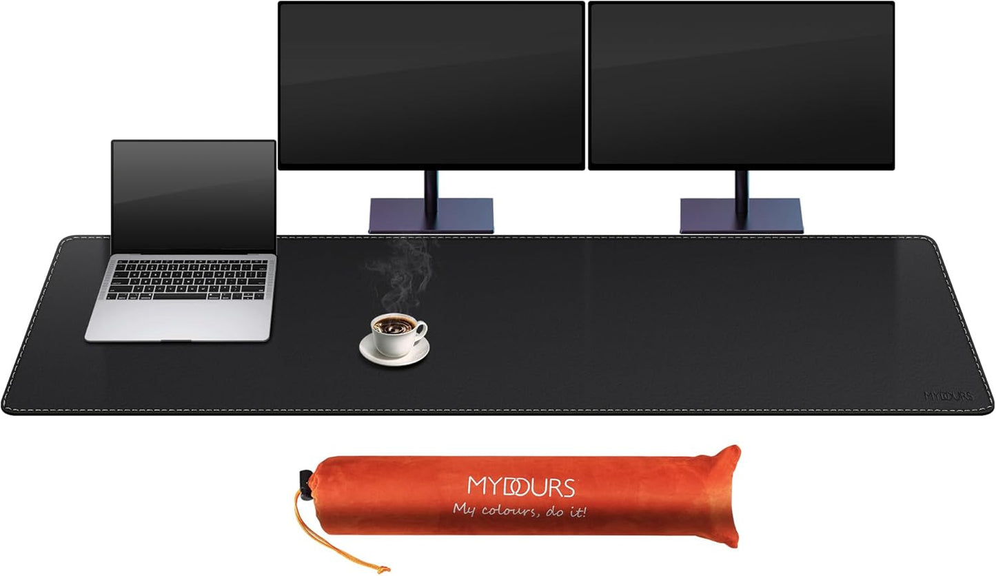 Mydours 40" x 20" Extra Large Desk Mat, PU Leather & Cork Desk Pad, Large XXL Desk Mouse Pad for Workstation, Office, Home, Computer Desk Mat with Keyboard & Mouse (Black)