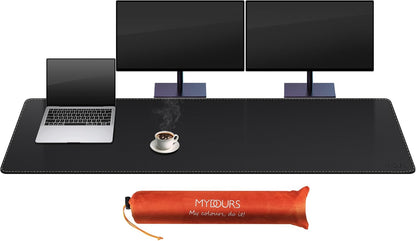 Mydours 40" x 20" Extra Large Desk Mat, PU Leather & Cork Desk Pad, Large XXL Desk Mouse Pad for Workstation, Office, Home, Computer Desk Mat with Keyboard & Mouse (Black)