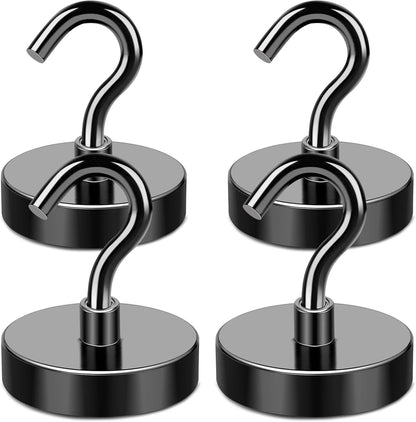 MIKEDE Black Magnetic Hooks 85Lbs Heavy Duty Earth Magnets with Hooks for Cruise Cabin Strong Magnet Hooks for Hanging Super Metal Magnetic Hanger for Grill Fridge Kitchen - Pack of 10
