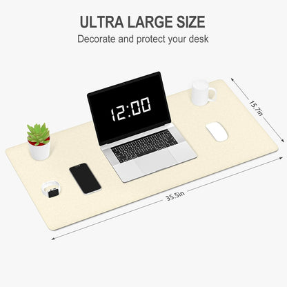 Auhoahsil Felt Desk Mat, Minimalist Large Mouse Pad XXL 35.5 x 15.7 in, Desk Matt for Desktop, Keyboard, Laptop, Computer, Office, Work from Home, Gaming, White