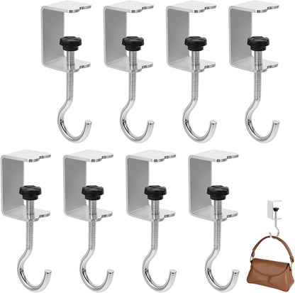 cobee Clamp-On Under Desk Hooks, Desk Mount Hanging Bag Holder Metal Hook Adjustable Headphones Clamp Organizer Portable Purse Hanger Clip Reduce Desk Clutter Table Desk Under Counter (4 Pcs, Black)