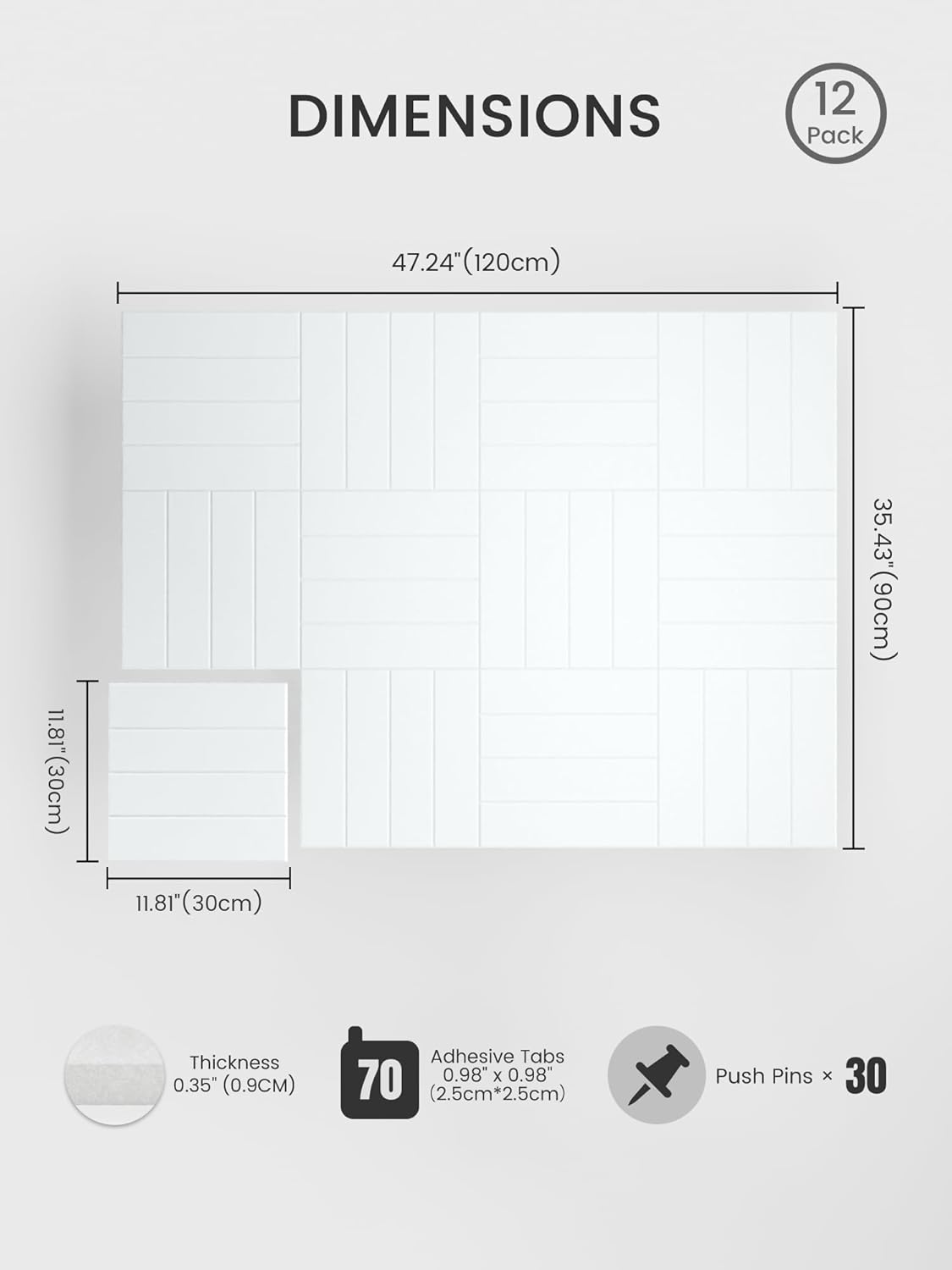 Bumusty Large Cork Board Alternative-48 x 36" Felt Bulletin Board Tiles, with 30 Pushpins, 70 Adhesive Tabs, Bold-Stripe 12-Pack, Cork Boards for Office Push Pin Board Felt Board-Carbon Blue
