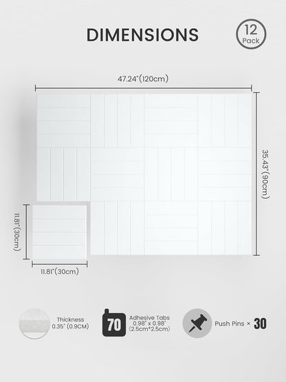 Bumusty Large Cork Board Alternative-48 x 36" Felt Bulletin Board Tiles, with 30 Pushpins, 70 Adhesive Tabs, Bold-Stripe 12-Pack, Cork Boards for Office Push Pin Board Felt Board-Carbon Blue