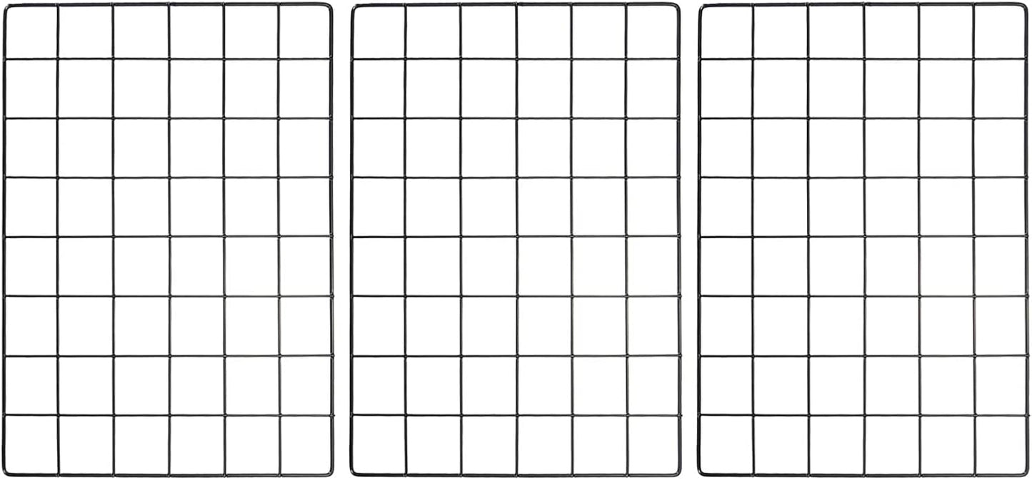 YOKIVE 3Pcs Iron Wire Grid Panel, Decorative Panels Board | Photo Pictures Display Holders Hanging Frame for Home Office (Black, 16"x12")