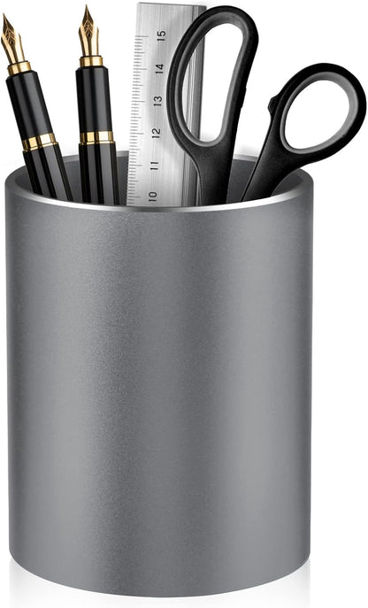 Pen Holder Pencil Holder for Desk, Metal desk pen holder, Makeup Brush Holder, pencil cup, pen organizer for desk, for Office, School, Home, and Kids 3.9×3.14inch（Silver）