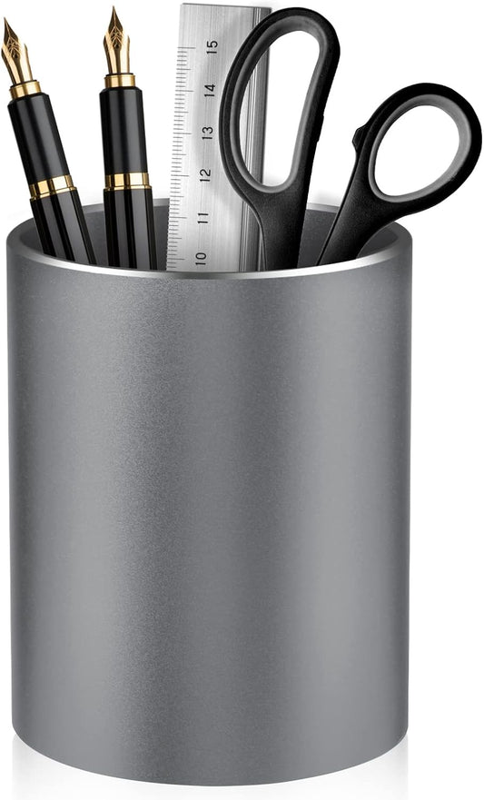 Pen Holder Pencil Holder for Desk, Metal desk pen holder, Makeup Brush Holder, pencil cup, pen organizer for desk, for Office, School, Home, and Kids 3.9×3.14inch（Silver）