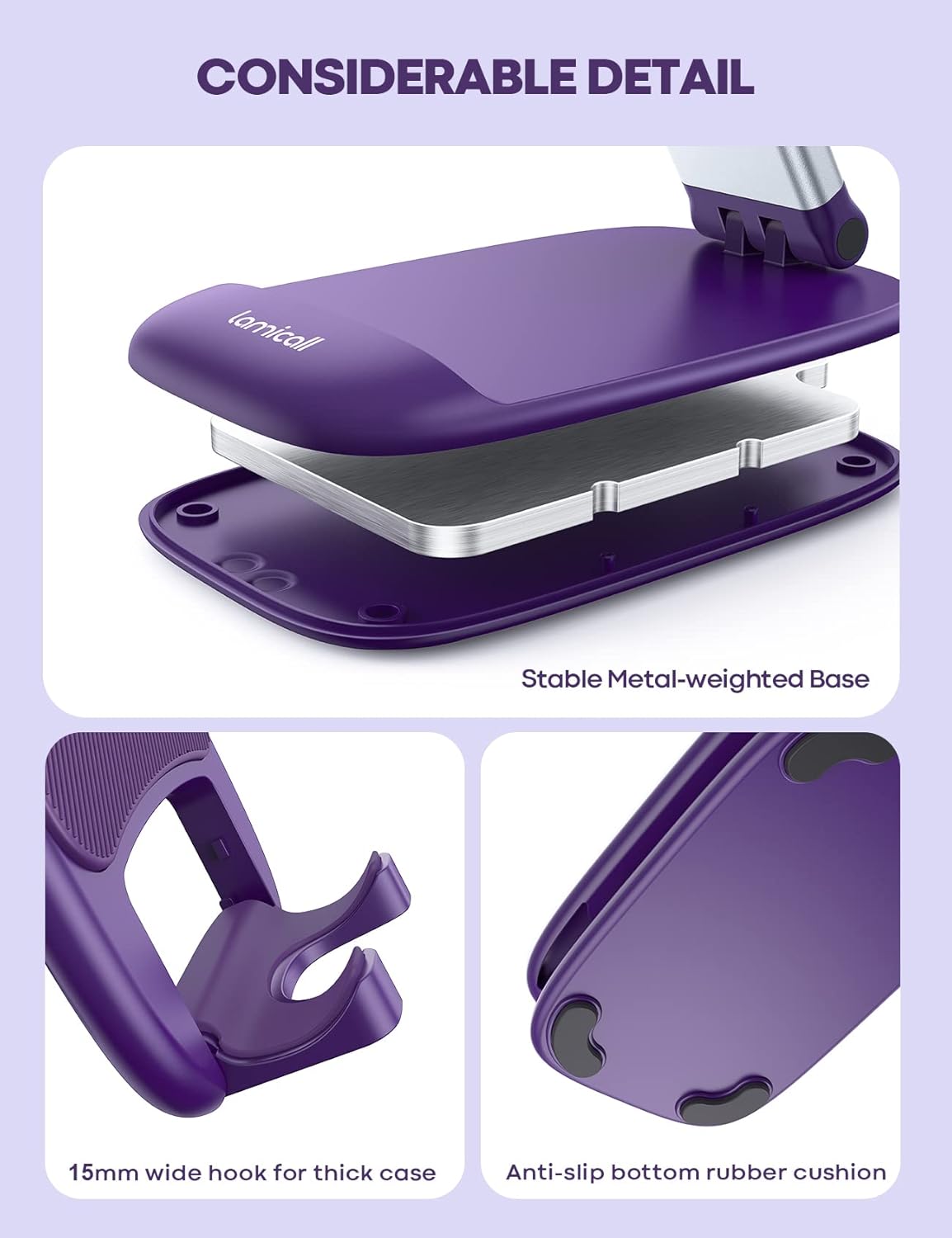 Lamicall Cell Phone Stand for Desk - [Height Adjustable] Foldable Mobile Phone Holder, Portable Stand for iPhone 17 16 15 14 13 12 11 Pro Max Plus Air, Galaxy S25, Office Gift, Telephone Accessories