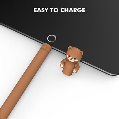 NIUTRENDZ Cute Bear Apple Pencil Case for Apple Pencil 2nd Generation Case Silicone Protective Cover Sleeve Skin Accessories (Brown, Apple Pencil 2nd Generation)