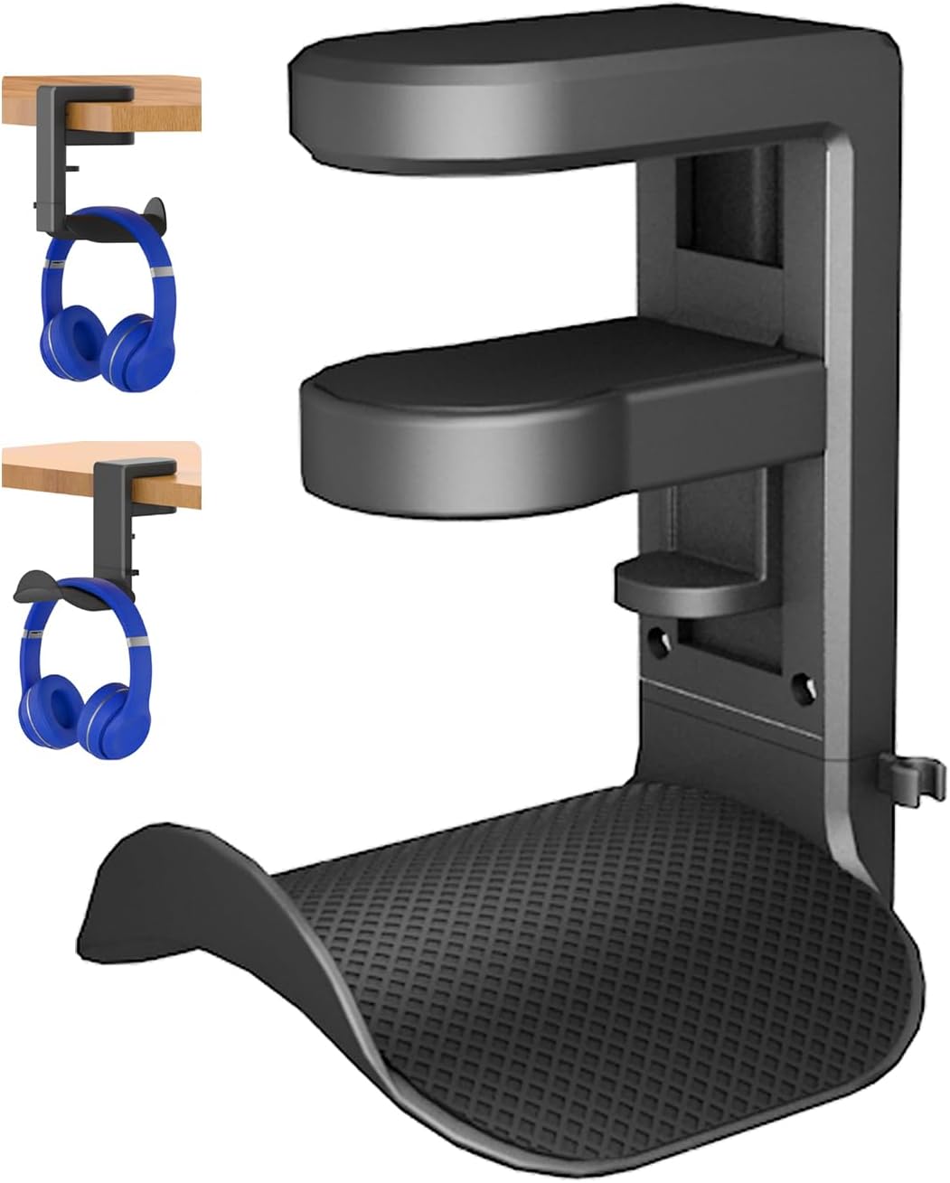 Headphone Holder Hanger Upgraded with Rotating & Adjustable Clamp for Controller & Headphones, Headset Stand Under Desk Hook Mount Built in Cable Clip