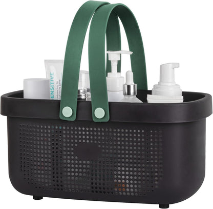 JiatuA Plastic Storage Basket with Handle Portable Shower Caddy Tote Organizer Basket Bin for Bathroom Kitchen Dorm Room Bedroom, Green