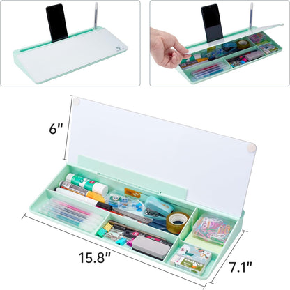 TSJ OFFICE Small Desktop Whiteboard -Glass Dry Erase Board Computer Keyboard Stand White Board Surface Pad with Drawer, Desk Organizers with Accessories for Office, Home, School Supplies - White