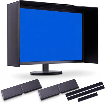 Adjustable Monitor Hood Sunshade, 17–27 Inch, Black PVC Screen Protector, Anti-Glare Shade, Expandable Light Blocker for Multiple Monitor Sizes, No-Tool Setup, Reduces Eye Strain