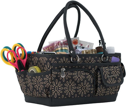 Everything Mary Deluxe Store & Tote Organizer – Tan Dot Craft Tote with Handle – Art Supply Caddy for Sewing, Scrapbooking, DIY Projects & Creative Tool Storage