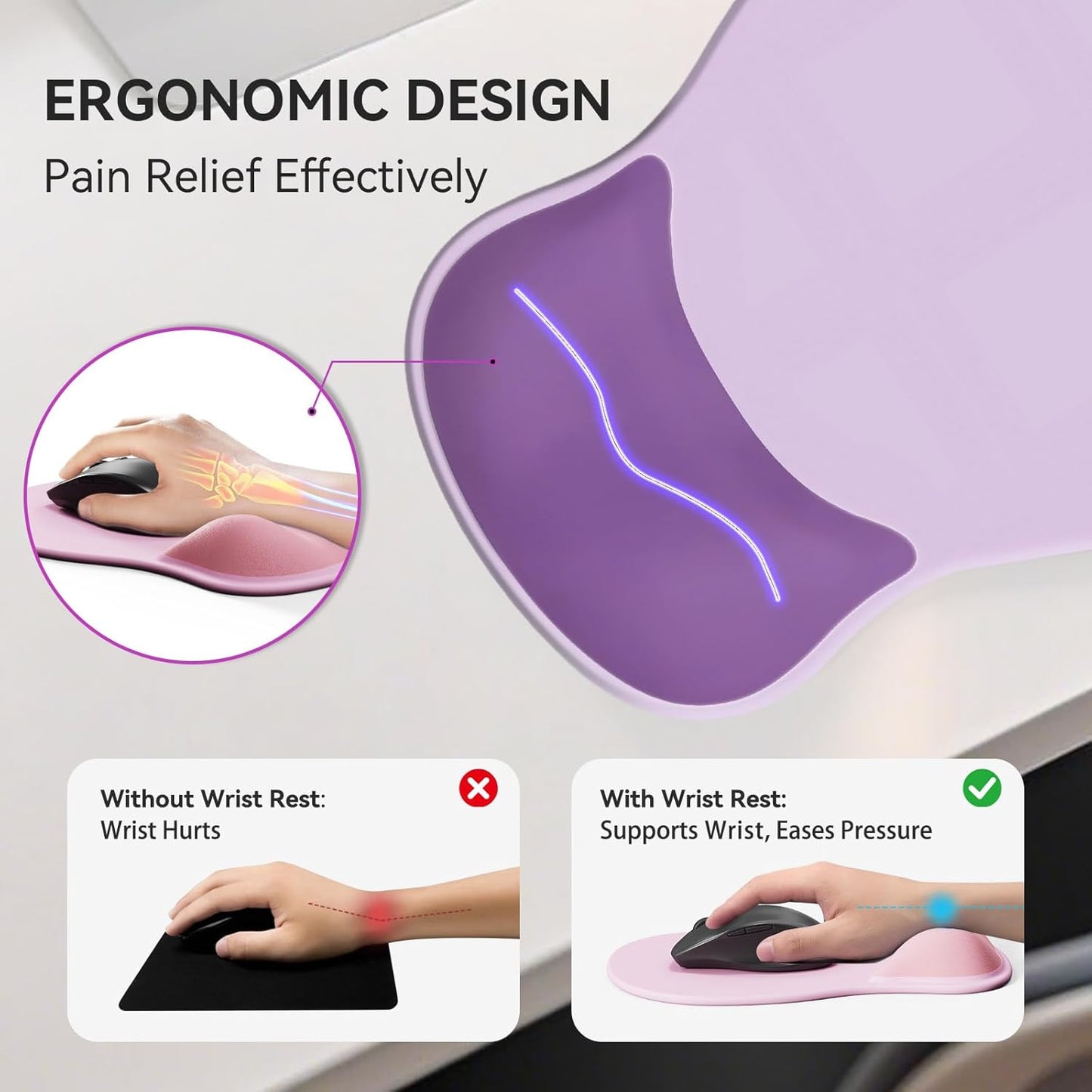 Ergonomic Mouse Pad with Wrist Rest,Cute Gel Mousepad Wrist Support - Small Mini Portable for Travel Mouse Pads for Desk Laptop,Computer,Office & Home Decor (Pink&Light Pink)